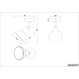 Technische Zeichnung: Trio Spot Delhi, 1-flammig, Nickel antik, E14. Wandspot Maße: Ø 11,5 x H 20,5 cm.