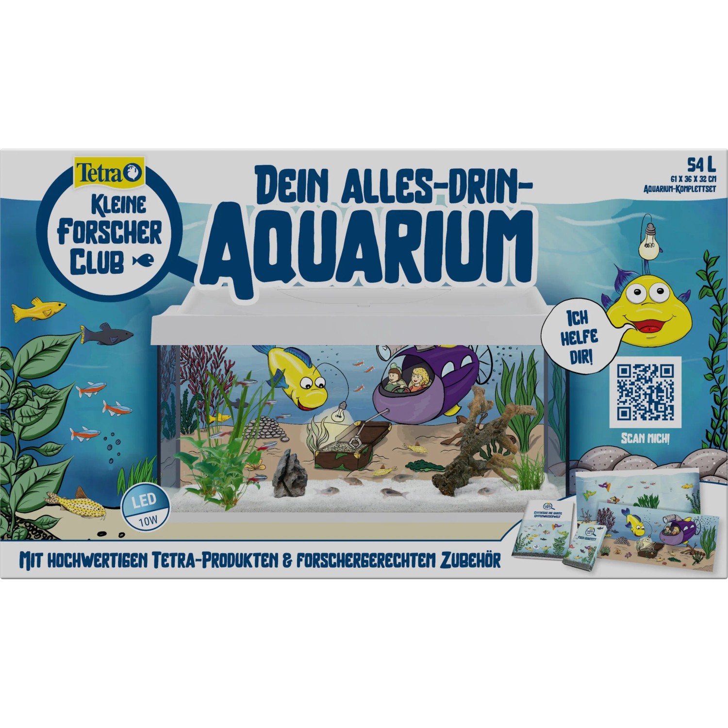 Tetra Aquarium Kleine Forscher 54L Komplettset mit LED-Beleuchtung, weiß.