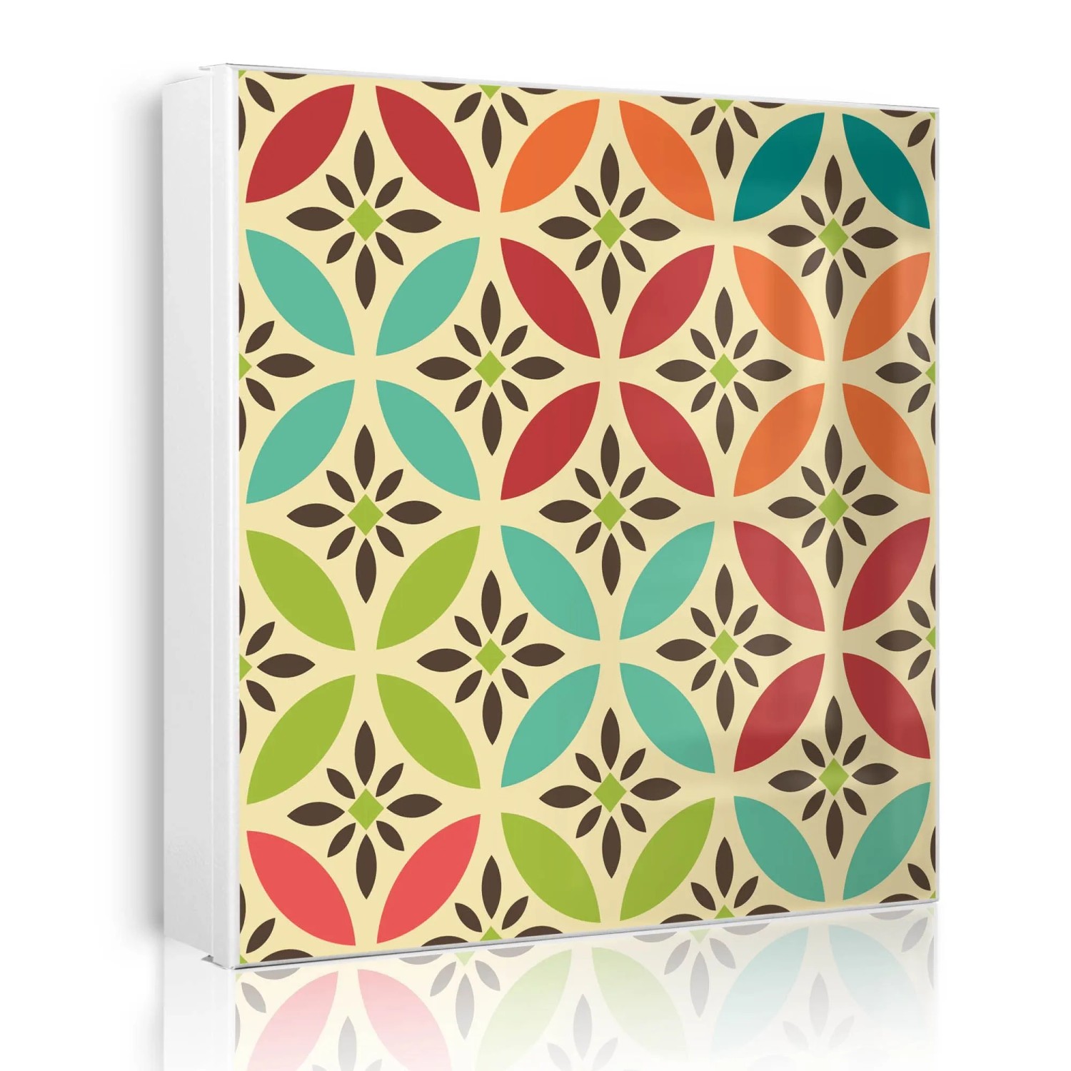 Banjado Großer Schlüsselkasten Metall 30x30cm Weiß Scharnier Links 50 Haken Beschreibbar Magnetisch Motiv Diamant Muster