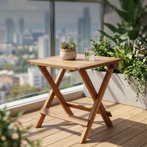 Relaxdays Klapptisch Akazienholz Braun Wetterfest 46 cm x 46 cm x 46 cm