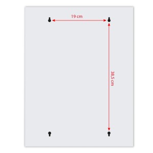 Rückseite des weißen Banjado XXL Medizinschranks (35x46x15cm) mit Maßangaben für die Wandmontage.