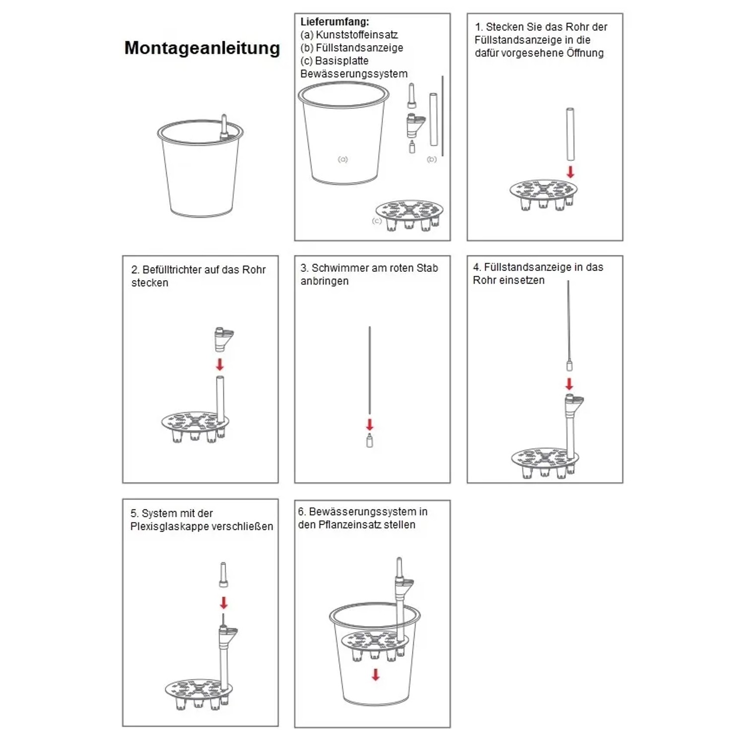 Montageanleitung für Elegant Einrichten Pflanzkübel mit Bewässerungssystem.