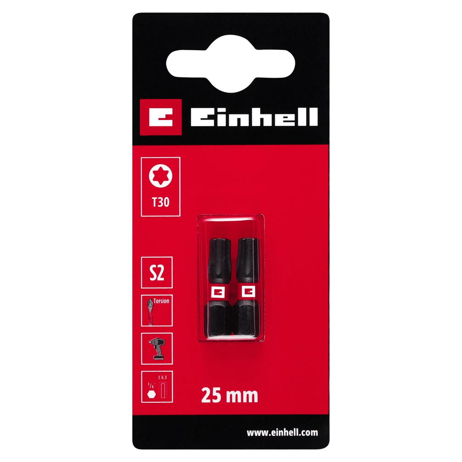 Einhell Impact Bit-Set, 2-teilig, T30, 25 mm, für Schraubendreher und Akkuschrauber.