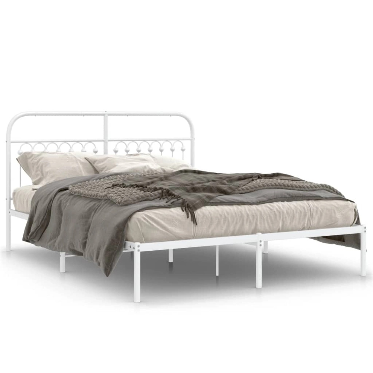 vidaXL Bettgestell mit Kopfteil Metall Weiß 150x200 cm 376651 günstig online kaufen