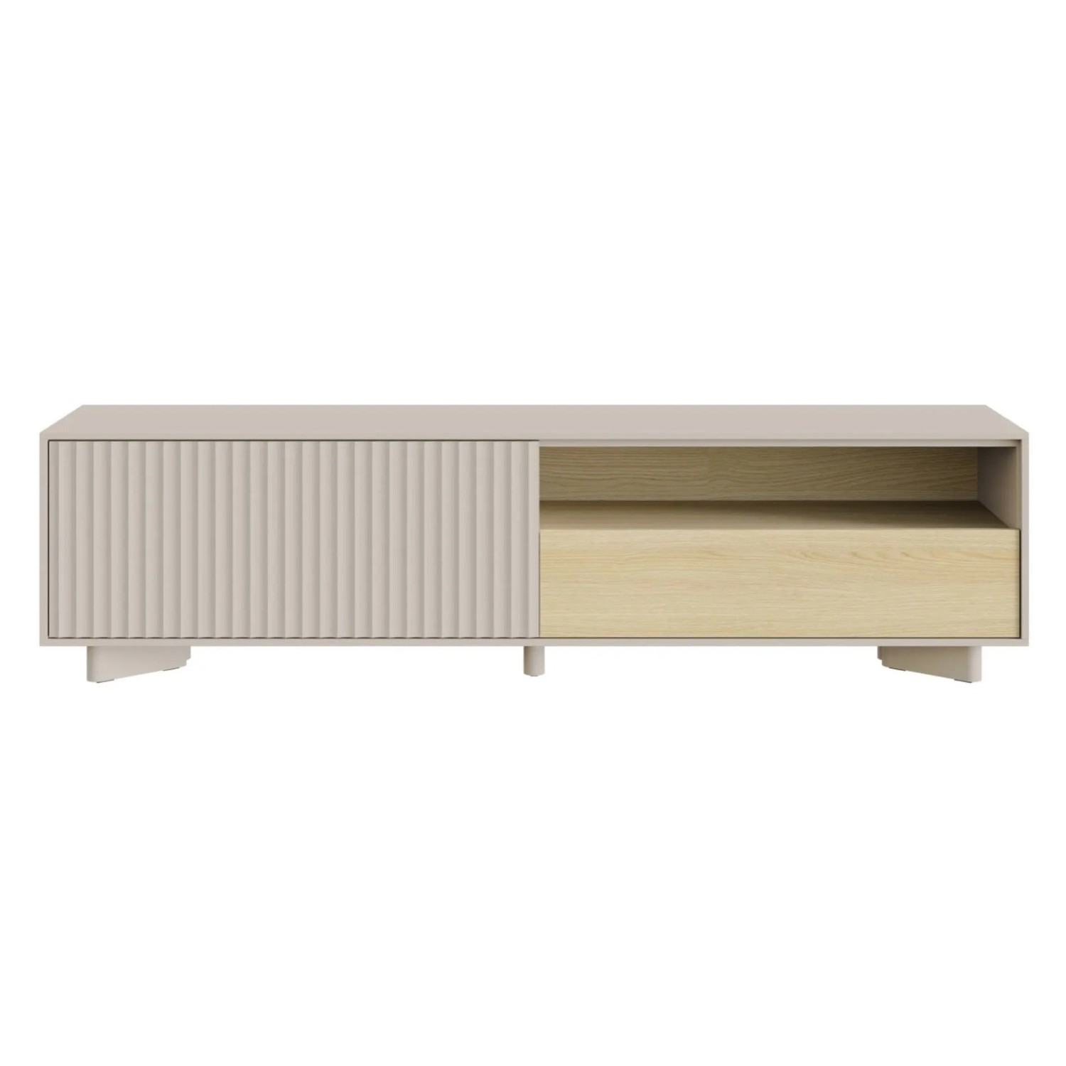 Selsey TV-Lowboard Distria 175 cm 1-schubladig mit Geriffelter Front Kaschmir und Vicenza Eiche