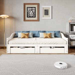Weißes PXloue Tagesbett ausziehbar mit Schubladen, 90/180x200cm. Bett mit Stauraum für Jugend- oder Gästezimmer.