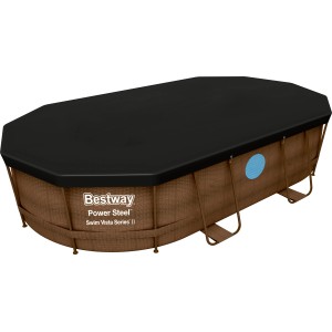 Bestway Flowclear Poolabdeckung, schwarz, 424x250 cm, schützt vor Verschmutzung.