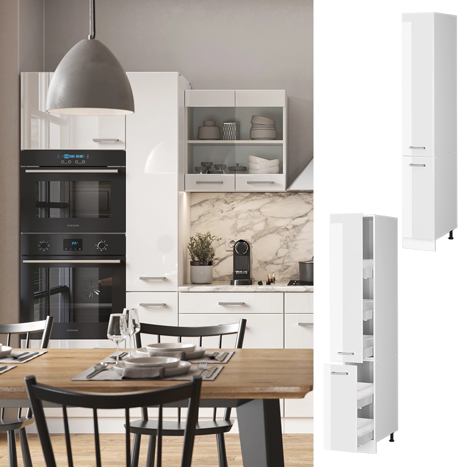 Vicco Apothekerschrank R-Line, weiß hochglanz, 30cm breit. Küchenschrank für Medikamente und Vorräte.