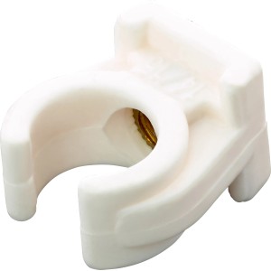 Weißer Rohrclip Einfach Ø 15 mm aus Kunststoff mit M6-Gewindehülse.