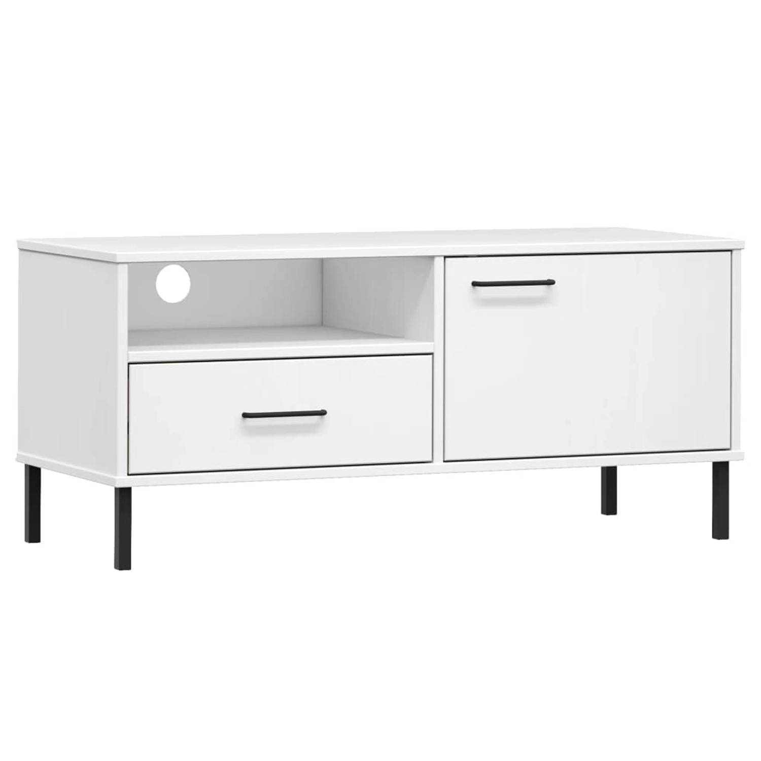 vidaXL TV-Schrank OSLO mit Metallbeinen Weiß Massivholz Kiefer 351023 günstig online kaufen