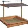 Gaspo Sandkasten Mickey II mit Dachlift, 140x140 cm, aus Holz mit farbigen Ecken.
