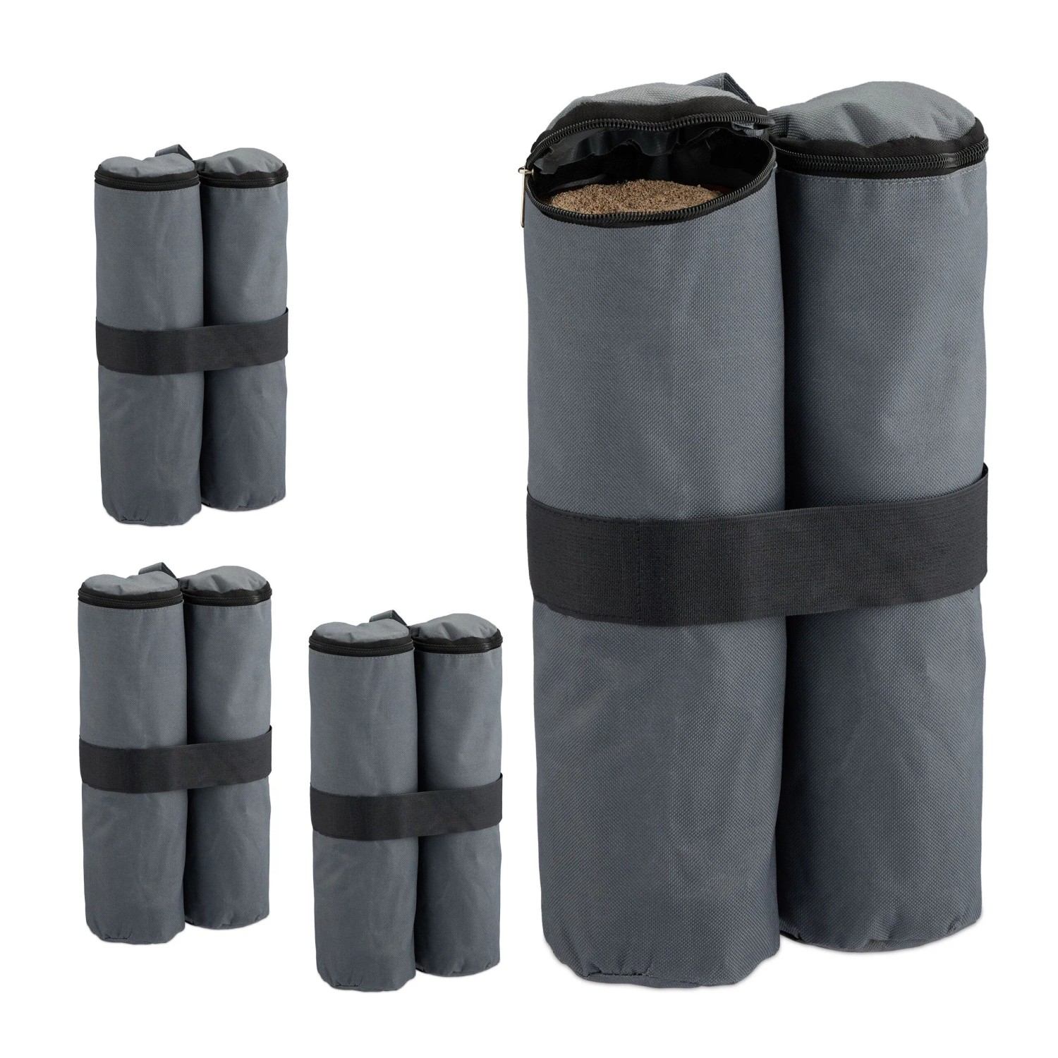Relaxdays Pavillon Sandsäcke 4er Set Polyester Grau Wasserdicht 40 cm x 42 cm x 1,5 cm