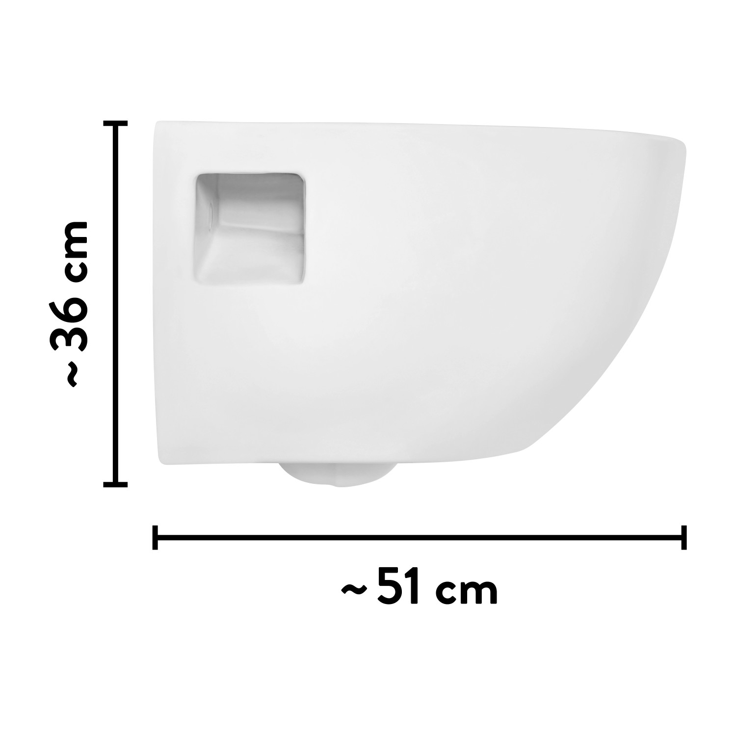 baliv Wand-WC Set Rockport, Tiefspüler, spülrandlos, weiß, mit Maßangaben (36x51cm).