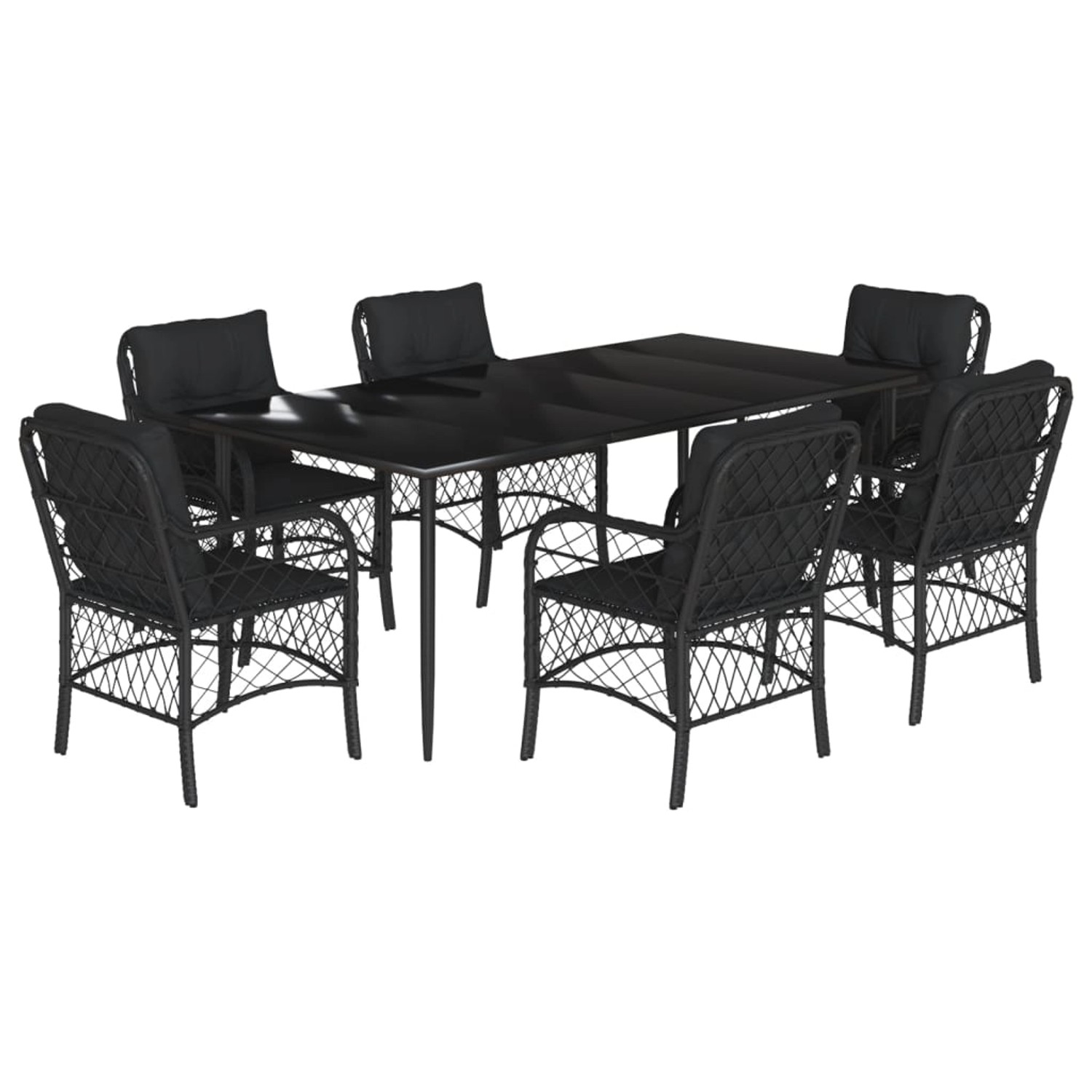 vidaXL 7-Tlg Garten-Essgruppe mit Kissen Schwarz Poly Rattan 3212101