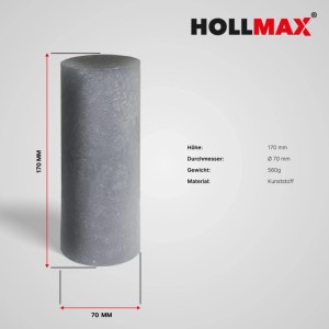 HOLLMAX Einschlag-Werkzeug aus robustem Kunststoff für Zaunbau. Zylinderförmig, grau, 170x70mm. Für 70x70mm & Ø80mm Bodenhülsen.