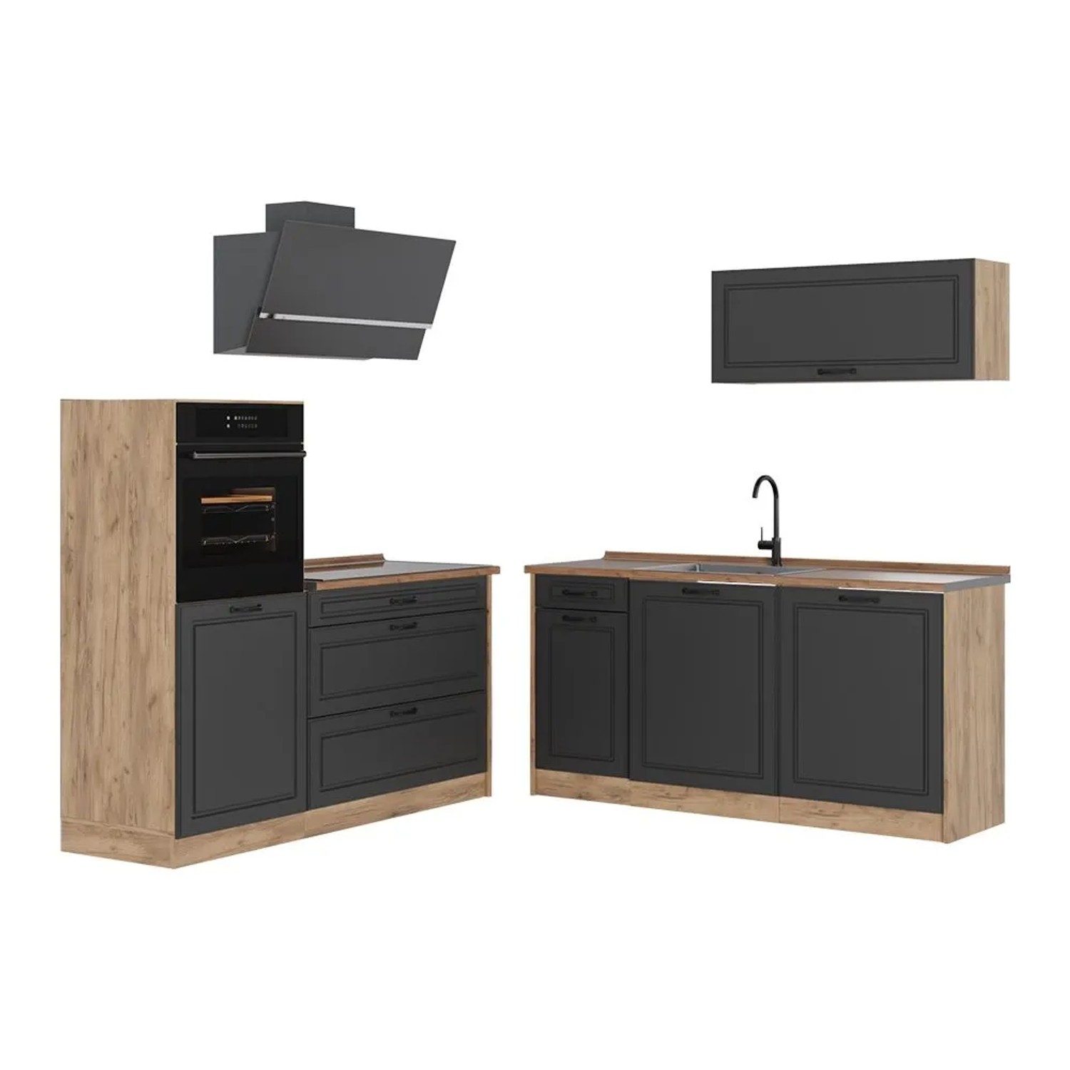 Vicco Küchenzeile R-Line Anthrazit Landhaus/Goldkraft Eiche 160 x 143 Arbeitsplatte Goldkraft Eiche Art Nr 67707