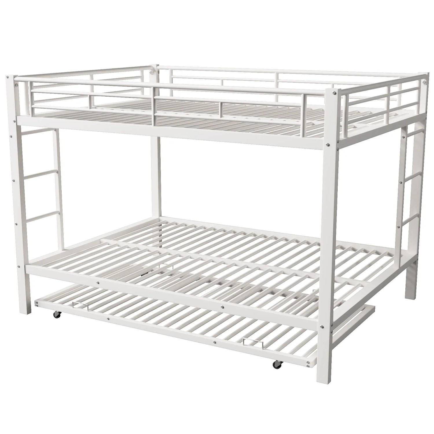 okwish Metall Etagenbett 140x200cm mit Ausziehbett und Schutzgeländer Weiß ohne Matratze