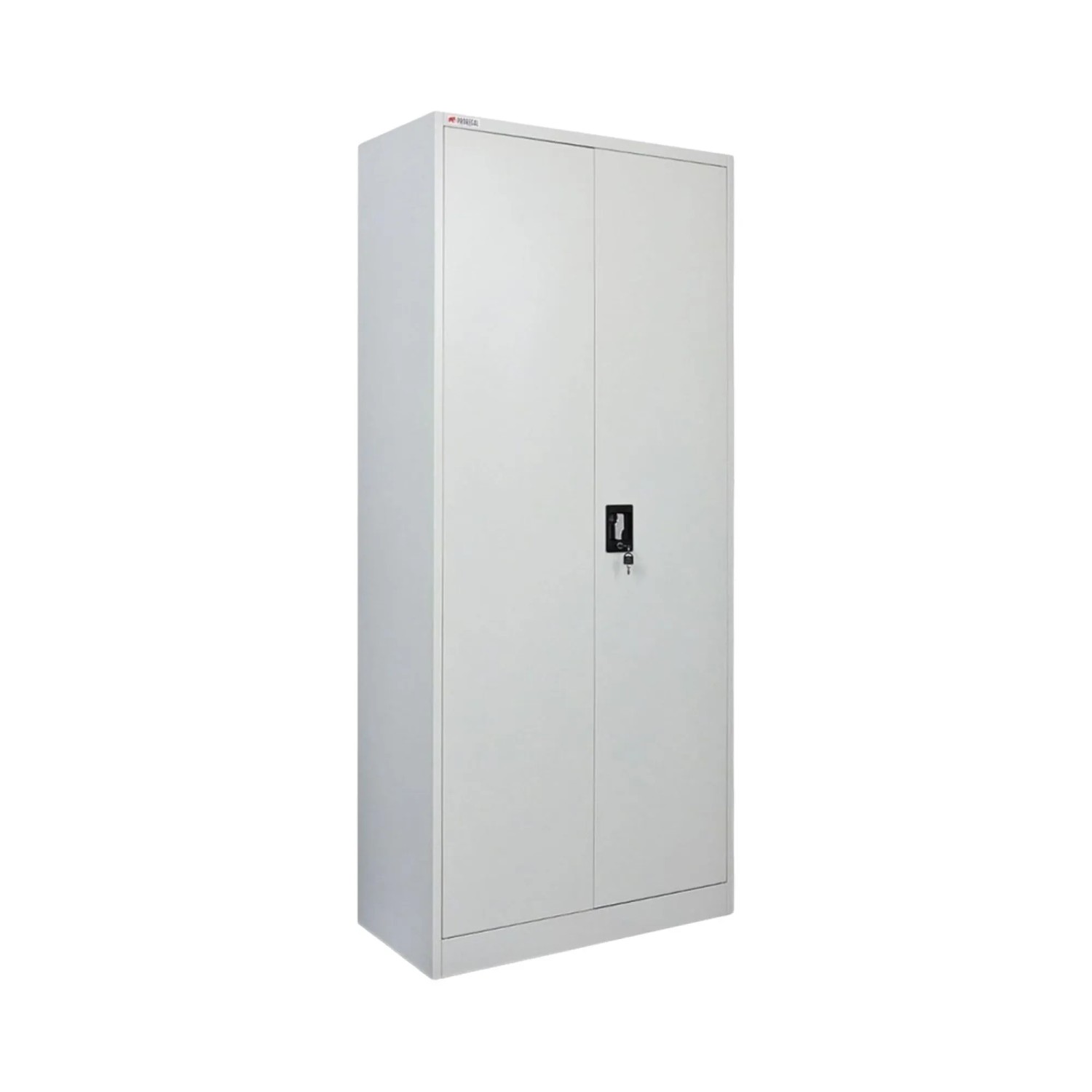 PROREGAL Flügeltürenschrank ELEPHANT Komplett Montiert 2 Türen Abschließbar HxBxT 180x80x40cm 6 Fächern & Kleiderstange Stahl Lichtgrau