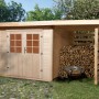 OBI Holz-Gartenhaus La Spezia mit Anbaudach und Doppeltür, naturbelassen.
