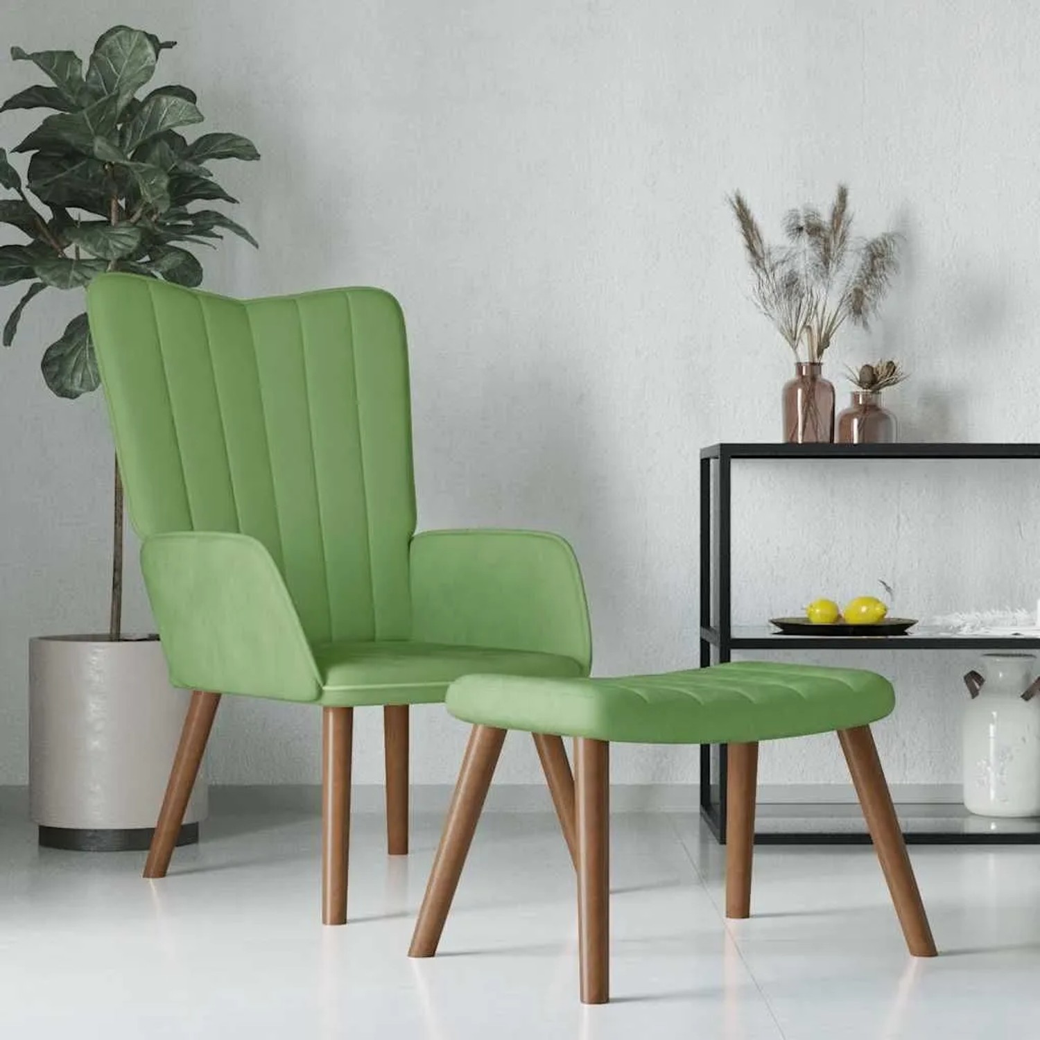 vidaXL Relaxsessel mit Hocker Hellgrün Samt 327669