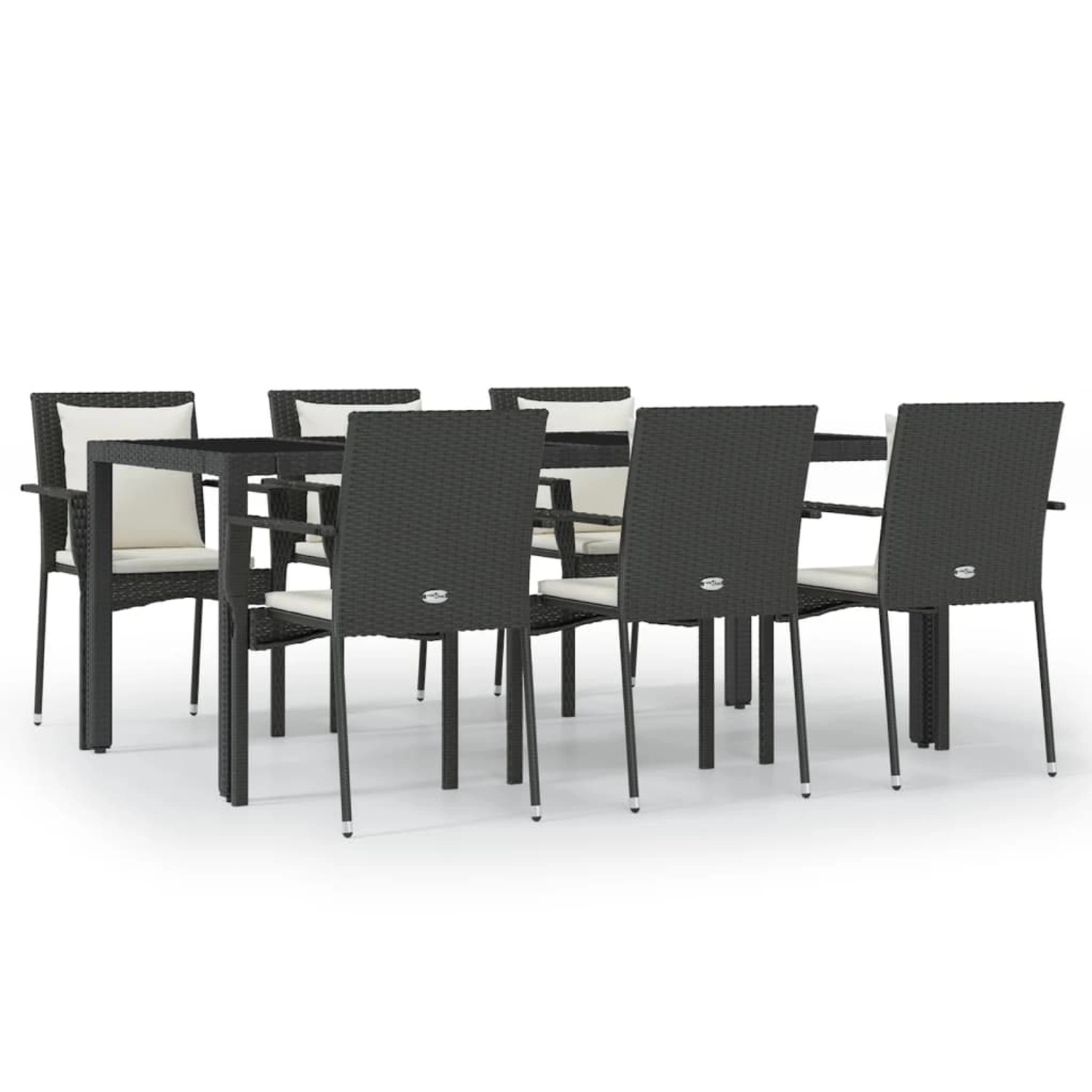vidaXL 7-Tlg Garten-Essgruppe mit Kissen Schwarz Poly Rattan 3157955