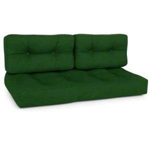 Dunkelgrünes Beautissu Style Palettenkissen-Set, 2-teilig, mit Sitzkissen 120x80x15cm und zwei Rückenkissen für Europaletten.