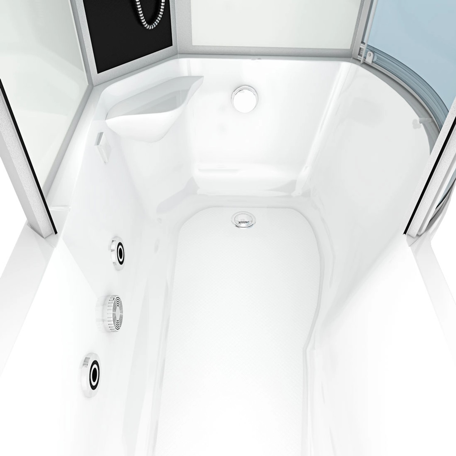 Innenansicht der AcquaVapore Whirlpool Dusche K50-L00-WP Badewanne mit Massagedüsen.