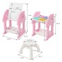 Joyz 2in1 Spieltisch mit Hocker, rosa/weiß, als Tafel und Bautisch mit Stauraum.