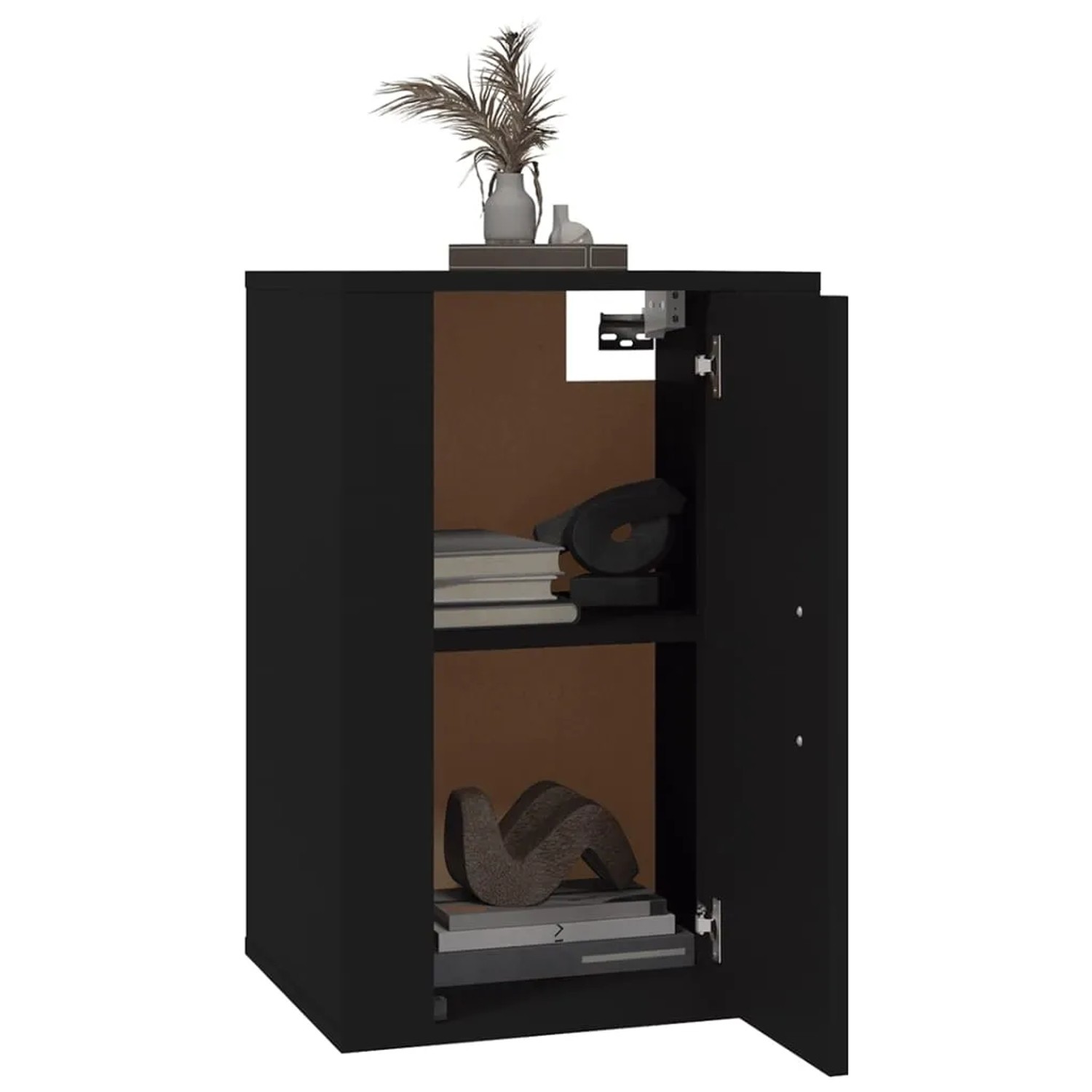 Schwarzer VidaXL TV-Wandschrank 40x34,5x60 cm mit offenen Türen und zwei Regalen.