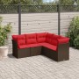 Braune vidaXL Garten-Sofagarnitur aus Rattan mit roten Kissen für Terrasse und Garten.