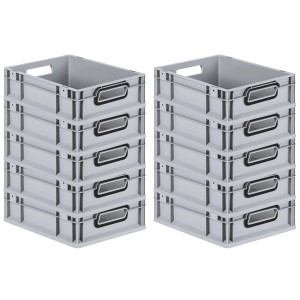 PROREGAL SparSet 10x Eurobox Nextgen Color HxBxT 12x30x40cm 11 Liter Griffe Schwarz Offen Grau Eurobehälter Transportbox Transportbehälter