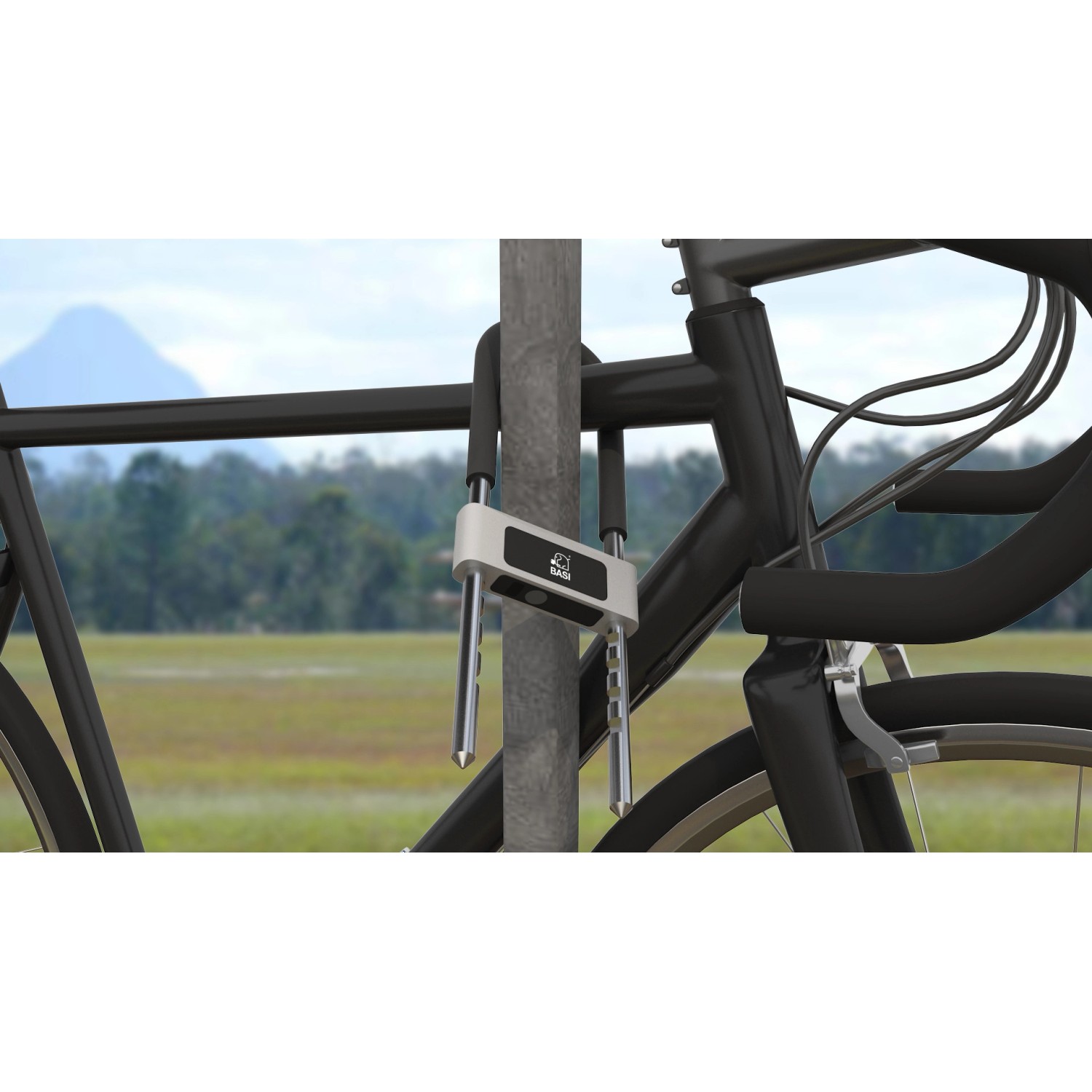 Basi Bügelschloss ZR 307 mit Fingerprint am Fahrrad befestigt.