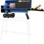 Güde Holzspalter GHS 370/4TE in Blau und Schwarz mit Holzstücken.