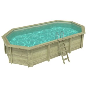 Holzpool ALTANKA Nemo, sandfarbene Folie, Leiter. Gartenpool ohne Beton.