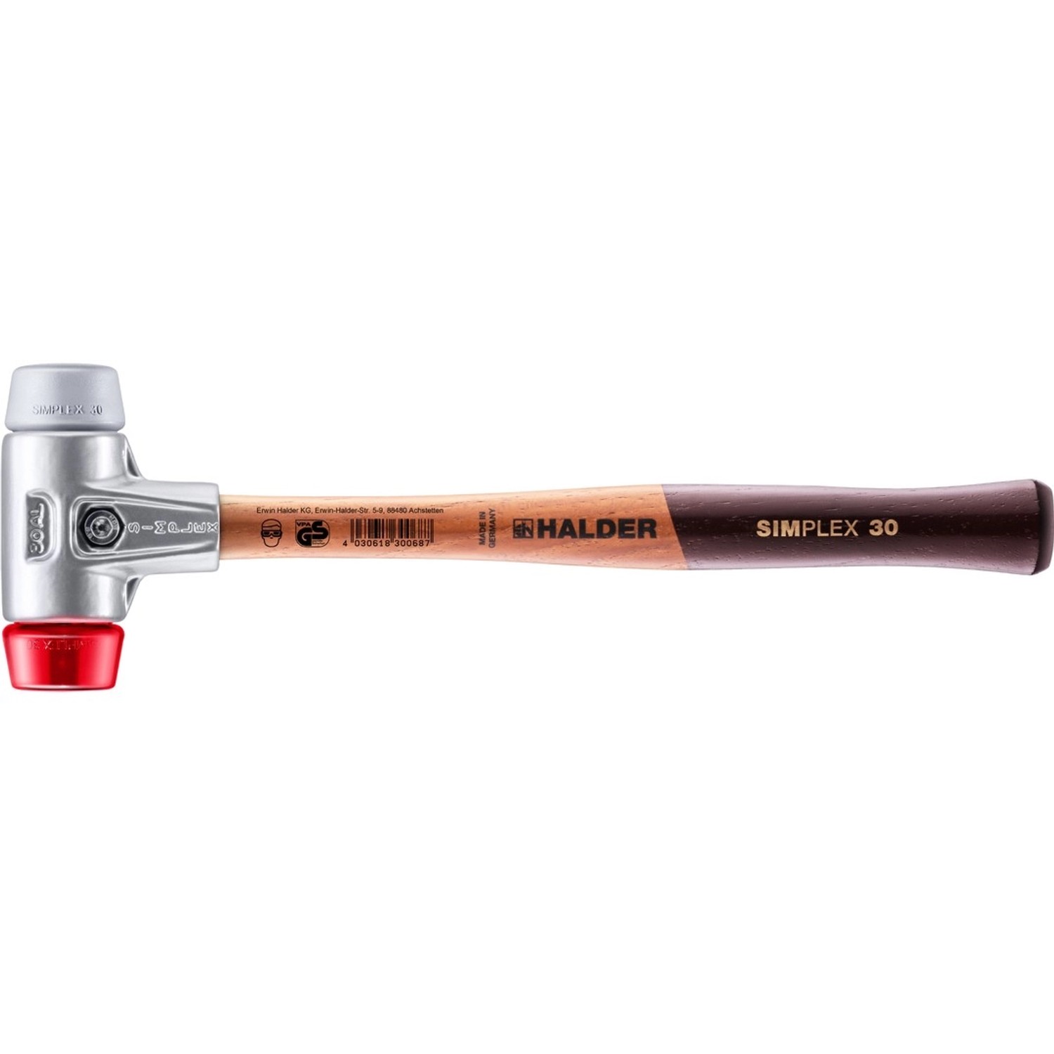 Halder Simplex Schonhammer Ø 30 mm TPE-mid Grau   Plastik Rot mit Aluminium günstig online kaufen
