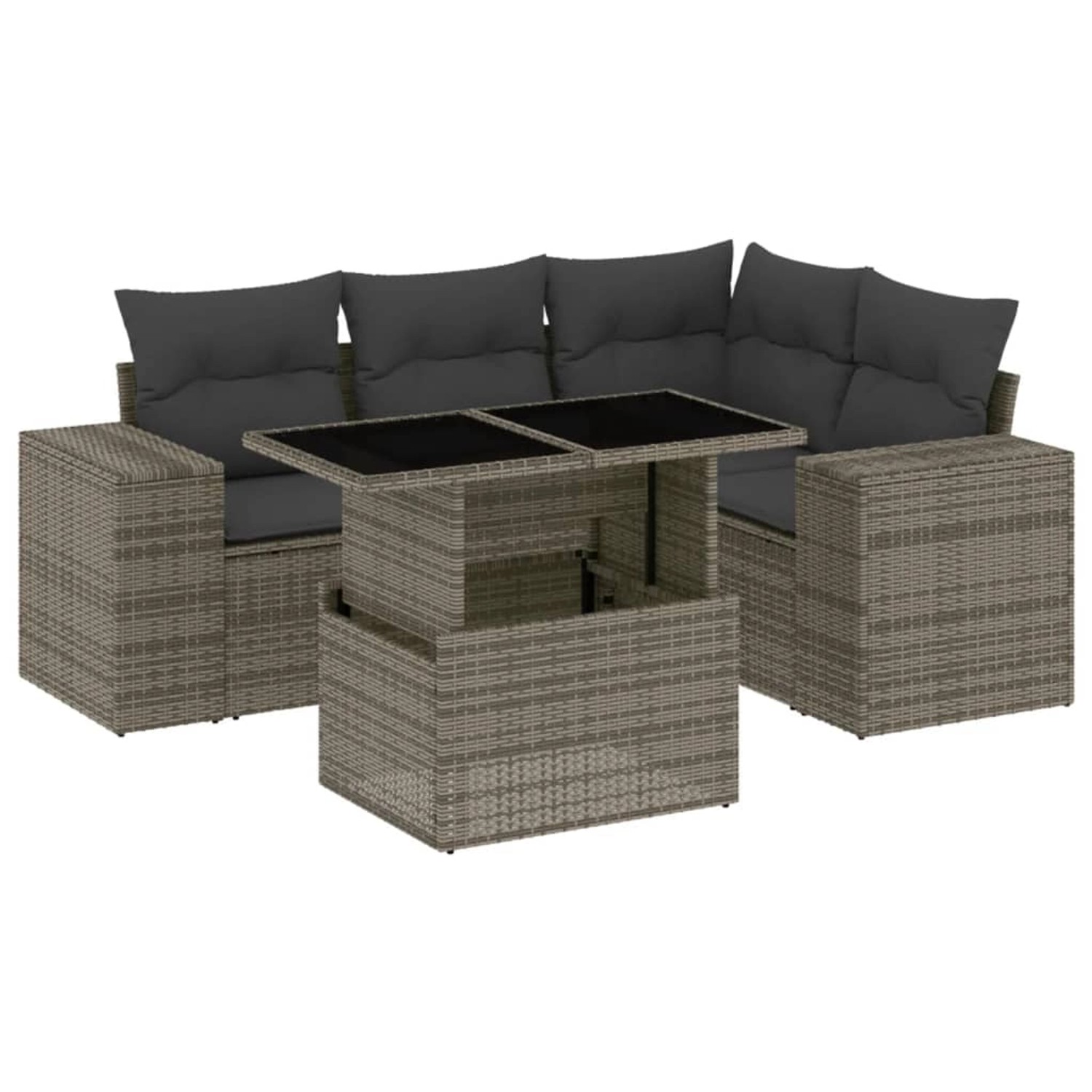 vidaXL 5-tlg Garten-Sofagarnitur mit Kissen Grau Poly Rattan Modell 90 günstig online kaufen