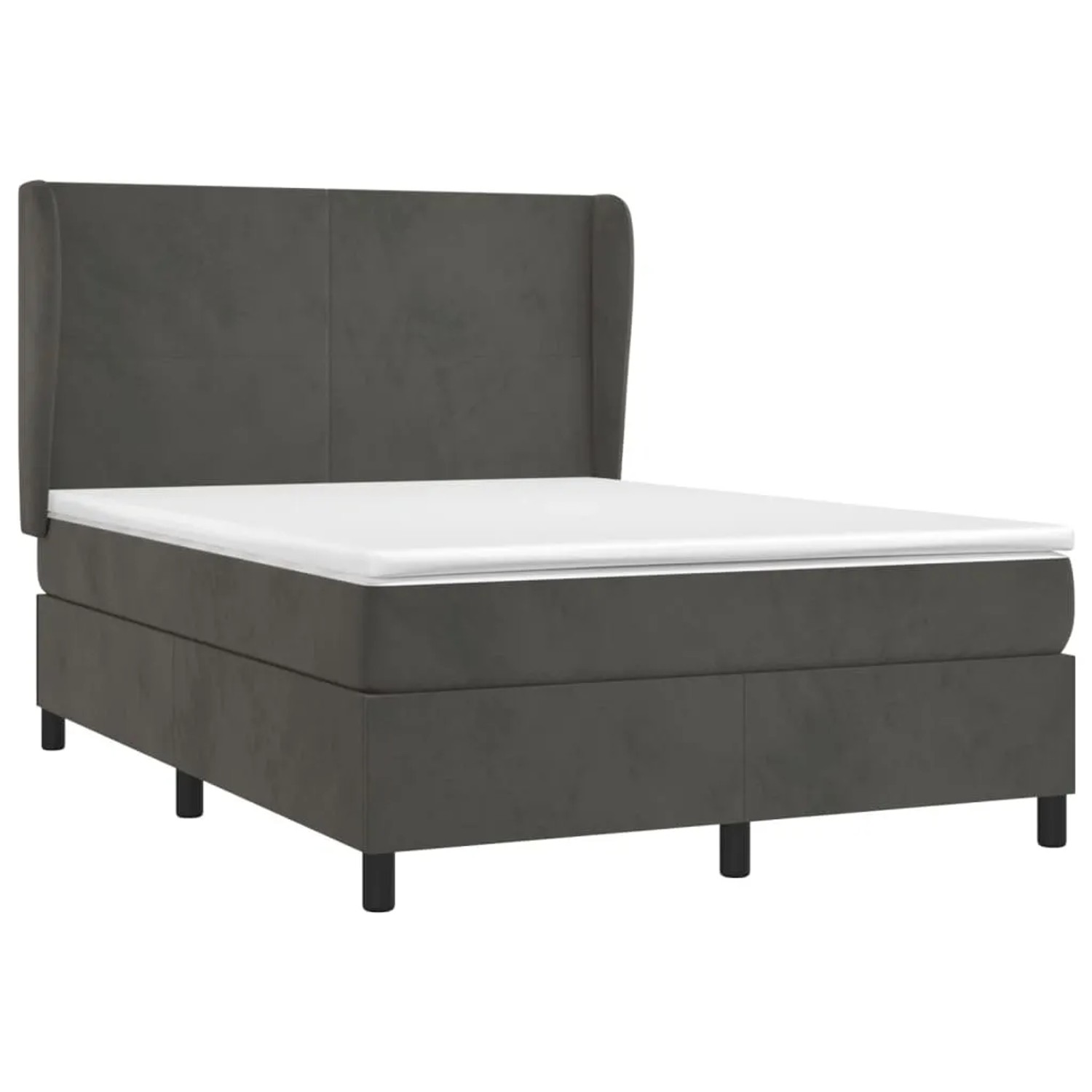 Dunkelgraues vidaXL Boxspringbett 140x190 cm mit Samtbezug, inklusive Matratze und Topper.