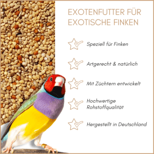Supravit Exotenfutter für Finken: Mischfutter mit farbenfrohem Gouldamadine Vogel.