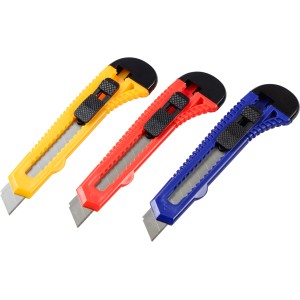 Universalmesser Set, 10-teilig, mit farblich sortierten Messern und 18 mm Klingen in Kunststoffbox.