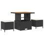 Schwarzes vidaXL Garten-Sofa-Set aus Poly Rattan mit Tisch und Hockern inklusive Kissen.