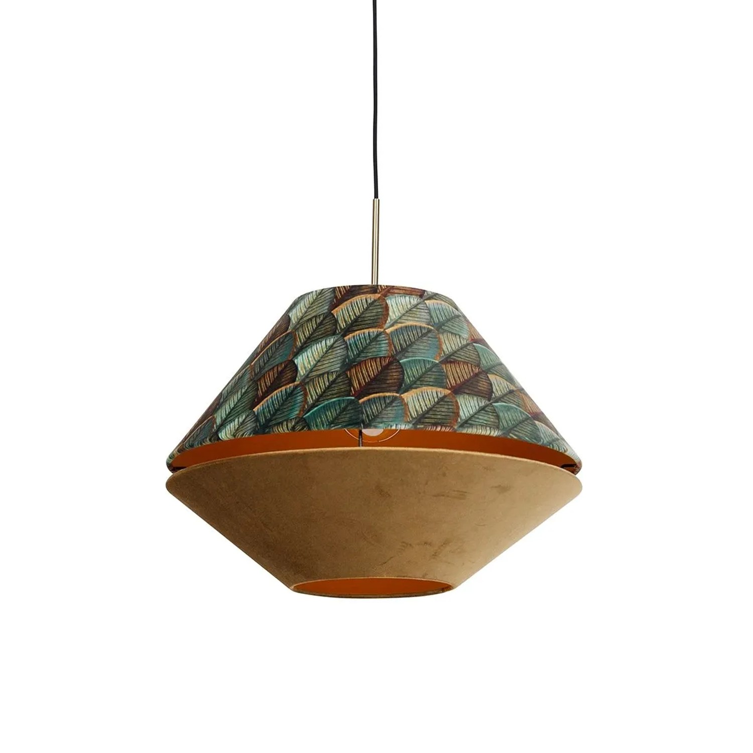 QAZQA Moderne Hängelampe Bronze mit Doppeltem Samtschirm Blattdesign und Beige Combi 1