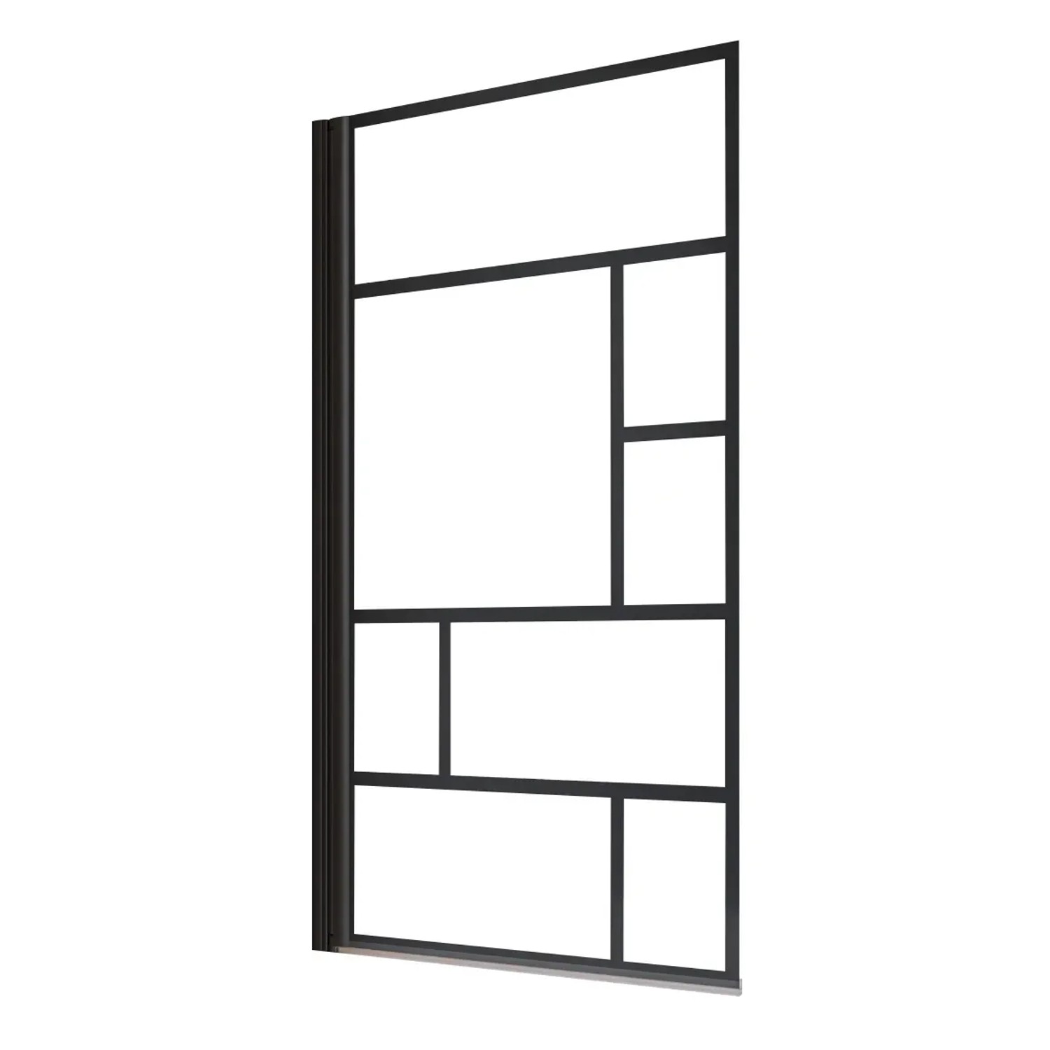 Schulte Badewannenaufsatz ''Atelier 1'' mit mattschwarzem Rahmen und geometrischem Design.