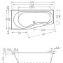 Technische Zeichnung der Steinkamp Raumsparbadewanne 170x75/50 cm (rechts) in Weiß mit Maßen.