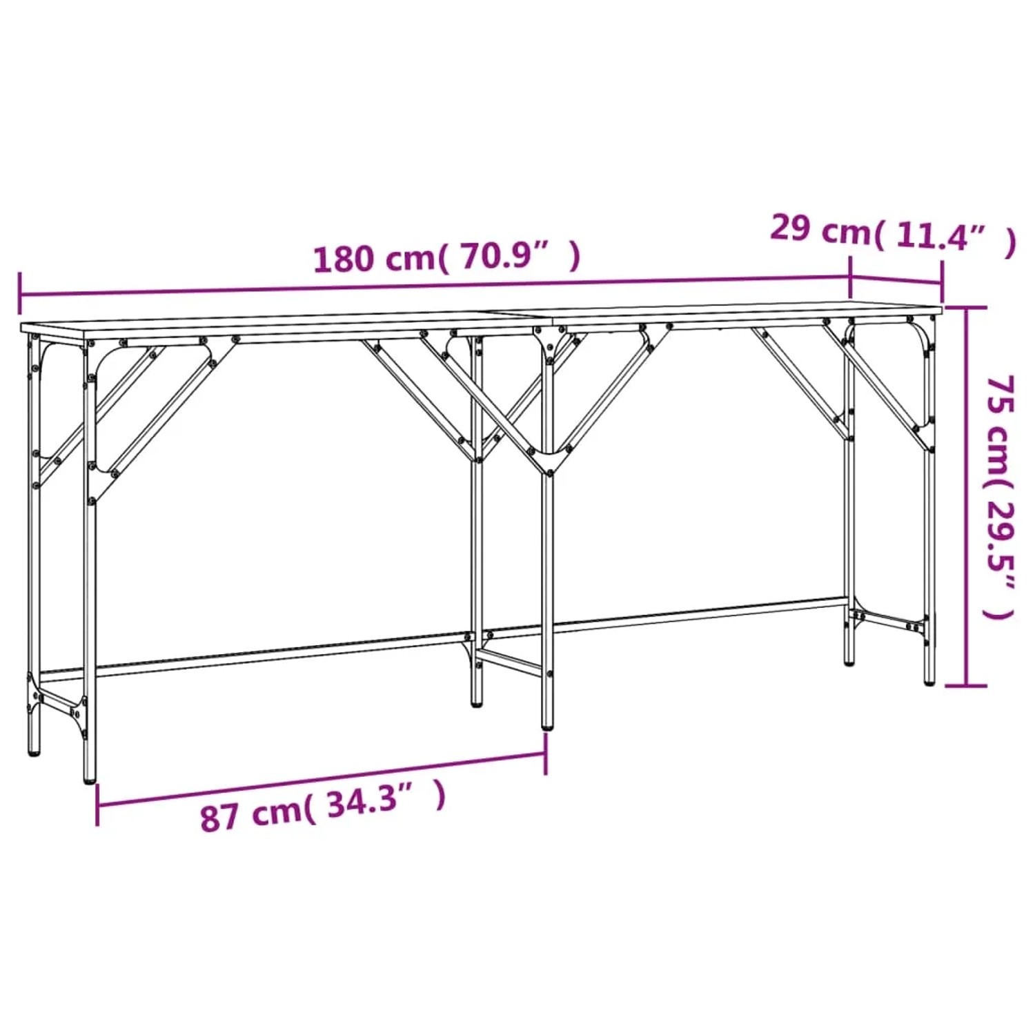 vidaXL Konsolentisch Räuchereiche 180x29x75 cm Holzwerkstoff 837764_9