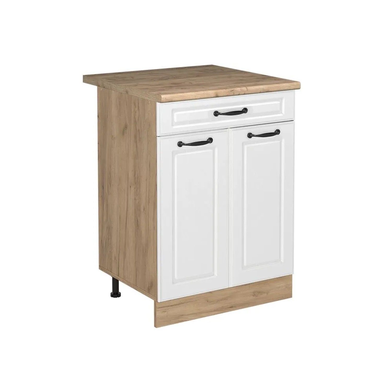Vicco Küchenunterschrank R-Line Weiß Landhaus/Goldkraft Eiche 60 x 82 mit Schublade Arbeitsplatte Goldkraft Eiche Art Nr 61232
