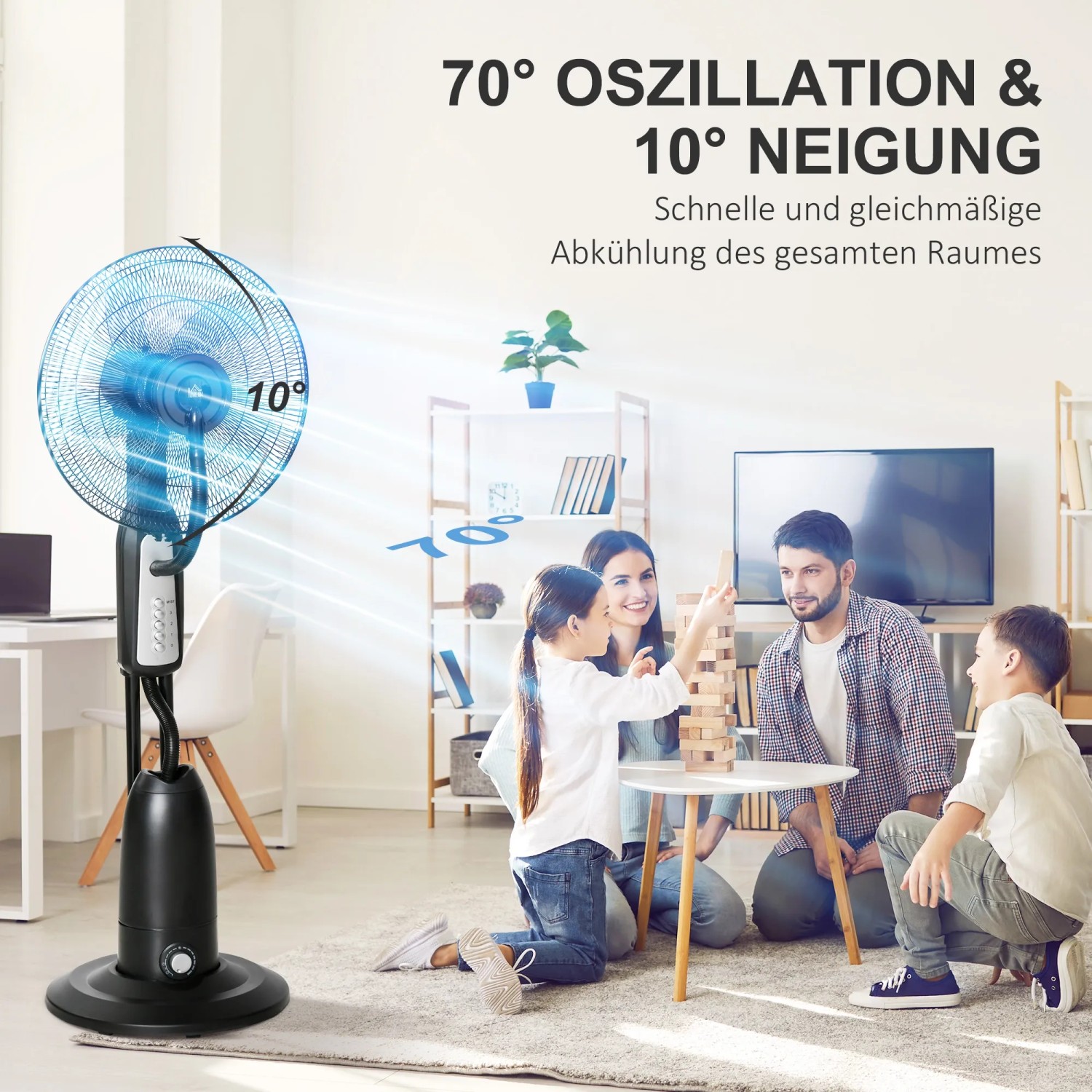 HOMCOM Standventilator in Schwarz/Silber mit Luftbefeuchter Funktion für ein angenehmes Raumklima.