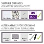 UV-Loc® Befestigungssystem für WC-Garnitur: Geeignete Oberflächen und alternative Schraubbefestigung.