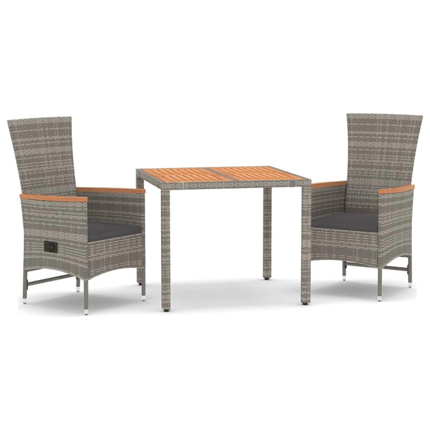 vidaXL 3-Tlg Garten-Essgruppe mit Kissen Grau Poly Rattan 3157546