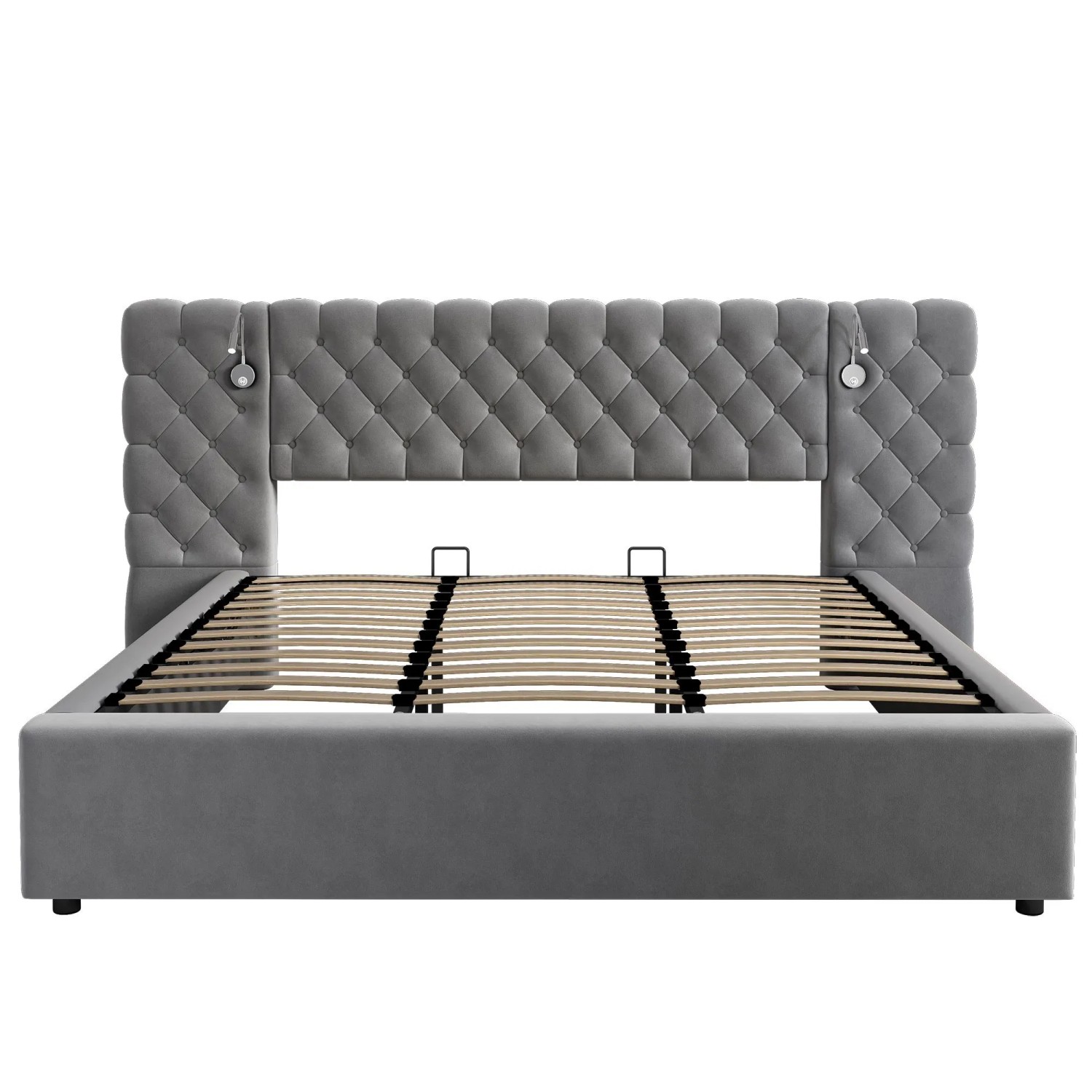 okwish Polsterbett 180x200cm mit LED Beleuchtung Schlafzimmer Grau ohne Matratze