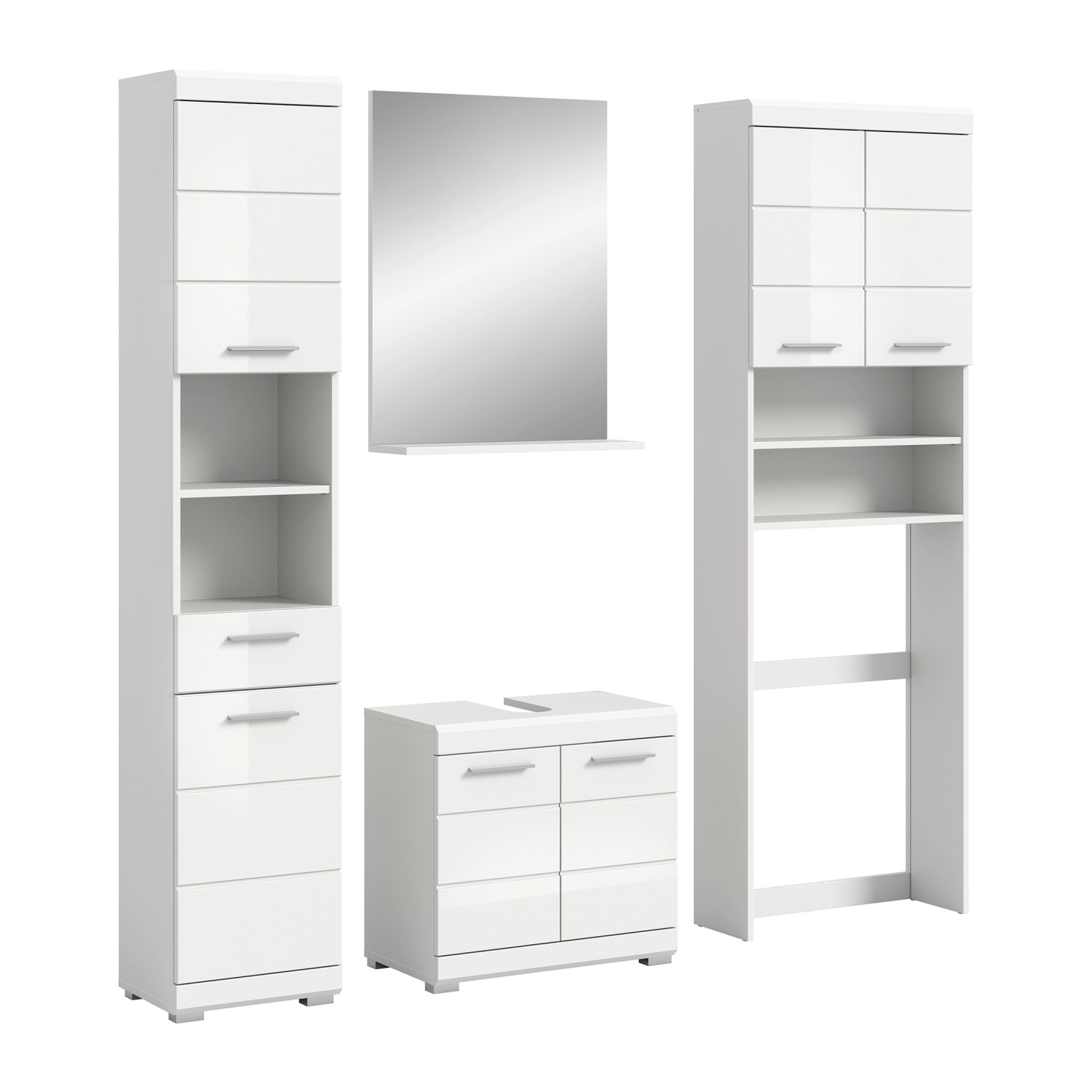 Badkombination mit Spiegel 190 cm x 191 cm x 34 cm Front Weiß Hochglanz FSC günstig online kaufen